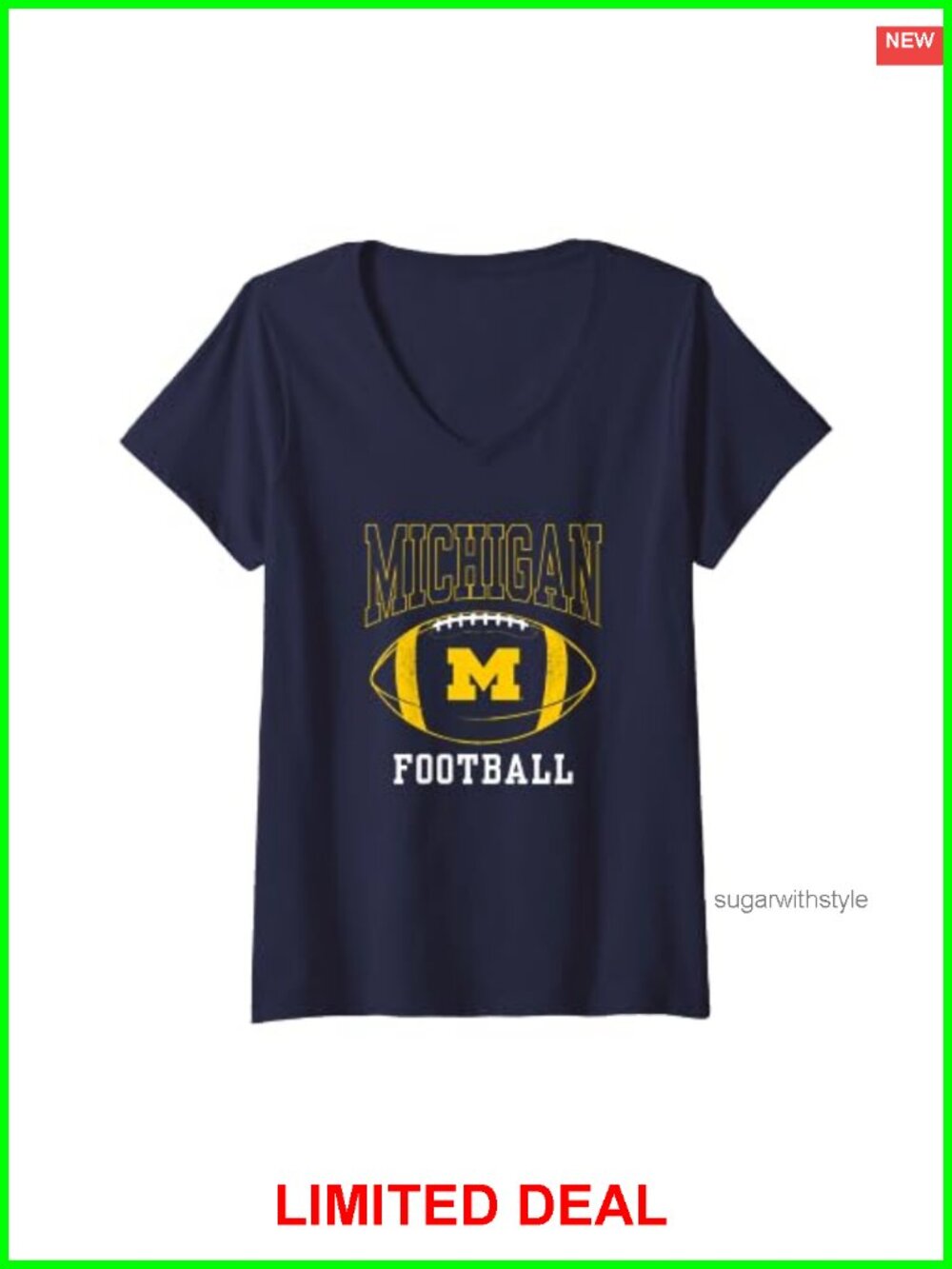 University of Michigan Wolverines Football V-Neck T-Shirt College Tee